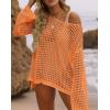imageZESICA Womens 2025 Summer Crochet Hollow Out Long Sleeve Beach Bikini Swimsuit Mesh Cover Up Tunic TopOrange