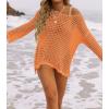 imageZESICA Womens 2025 Summer Crochet Hollow Out Long Sleeve Beach Bikini Swimsuit Mesh Cover Up Tunic TopOrange