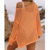 imageZESICA Womens 2025 Summer Crochet Hollow Out Long Sleeve Beach Bikini Swimsuit Mesh Cover Up Tunic TopOrange
