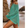 imageZESICA Womens 2025 Summer Crochet Hollow Out Long Sleeve Beach Bikini Swimsuit Mesh Cover Up Tunic TopPeacock