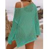 imageZESICA Womens 2025 Summer Crochet Hollow Out Long Sleeve Beach Bikini Swimsuit Mesh Cover Up Tunic TopPeacock
