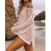imageZESICA Womens 2025 Summer Crochet Hollow Out Long Sleeve Beach Bikini Swimsuit Mesh Cover Up Tunic TopPink