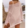imageZESICA Womens 2025 Summer Crochet Hollow Out Long Sleeve Beach Bikini Swimsuit Mesh Cover Up Tunic TopPink