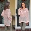 imageZESICA Womens 2025 Summer Crochet Hollow Out Long Sleeve Beach Bikini Swimsuit Mesh Cover Up Tunic TopPink