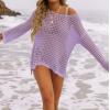 imageZESICA Womens 2025 Summer Crochet Hollow Out Long Sleeve Beach Bikini Swimsuit Mesh Cover Up Tunic TopPurple