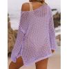 imageZESICA Womens 2025 Summer Crochet Hollow Out Long Sleeve Beach Bikini Swimsuit Mesh Cover Up Tunic TopPurple