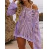 imageZESICA Womens 2025 Summer Crochet Hollow Out Long Sleeve Beach Bikini Swimsuit Mesh Cover Up Tunic TopPurple