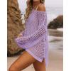 imageZESICA Womens 2025 Summer Crochet Hollow Out Long Sleeve Beach Bikini Swimsuit Mesh Cover Up Tunic TopPurple