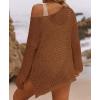 imageZESICA Womens 2025 Summer Crochet Hollow Out Long Sleeve Beach Bikini Swimsuit Mesh Cover Up Tunic TopRedbrown