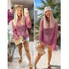 imageZESICA Womens 2025 Summer Crochet Hollow Out Long Sleeve Beach Bikini Swimsuit Mesh Cover Up Tunic TopRose