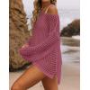 imageZESICA Womens 2025 Summer Crochet Hollow Out Long Sleeve Beach Bikini Swimsuit Mesh Cover Up Tunic TopRose