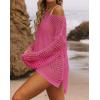 imageZESICA Womens 2025 Summer Crochet Hollow Out Long Sleeve Beach Bikini Swimsuit Mesh Cover Up Tunic TopRosepink