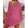 imageZESICA Womens 2025 Summer Crochet Hollow Out Long Sleeve Beach Bikini Swimsuit Mesh Cover Up Tunic TopRosepink