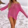 imageZESICA Womens 2025 Summer Crochet Hollow Out Long Sleeve Beach Bikini Swimsuit Mesh Cover Up Tunic TopRosepink