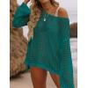 imageZESICA Womens 2025 Summer Crochet Hollow Out Long Sleeve Beach Bikini Swimsuit Mesh Cover Up Tunic TopTeal