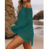 imageZESICA Womens 2025 Summer Crochet Hollow Out Long Sleeve Beach Bikini Swimsuit Mesh Cover Up Tunic TopTeal
