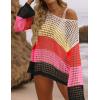 imageZESICA Womens 2025 Summer Crochet Hollow Out Long Sleeve Beach Bikini Swimsuit Mesh Cover Up Tunic TopWatermelon