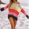 imageZESICA Womens 2025 Summer Crochet Hollow Out Long Sleeve Beach Bikini Swimsuit Mesh Cover Up Tunic TopWatermelon