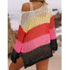 imageZESICA Womens 2025 Summer Crochet Hollow Out Long Sleeve Beach Bikini Swimsuit Mesh Cover Up Tunic TopWatermelon