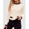 imageZESICA Womens Fall Sweaters 2025 Long Sleeve Crewneck Knit Color Block Lightweight Pullover Tops ClothesApricot