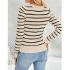 imageZESICA Womens Striped Puff Long Sleeve Tops Fall Crewneck Ribbed Knit Casual Pullover SweatersApricot