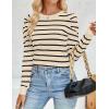 imageZESICA Womens Striped Puff Long Sleeve Tops Fall Crewneck Ribbed Knit Casual Pullover SweatersApricot