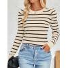 imageZESICA Womens Striped Puff Long Sleeve Tops Fall Crewneck Ribbed Knit Casual Pullover SweatersApricot