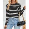 imageZESICA Womens Striped Puff Long Sleeve Tops Fall Crewneck Ribbed Knit Casual Pullover SweatersBlack