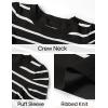 imageZESICA Womens Striped Puff Long Sleeve Tops Fall Crewneck Ribbed Knit Casual Pullover SweatersBlack