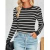 imageZESICA Womens Striped Puff Long Sleeve Tops Fall Crewneck Ribbed Knit Casual Pullover SweatersBlack