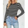 imageZESICA Womens Striped Puff Long Sleeve Tops Fall Crewneck Ribbed Knit Casual Pullover SweatersBlack