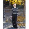 imageZESICA Womens Striped Puff Long Sleeve Tops Fall Crewneck Ribbed Knit Casual Pullover SweatersBlack