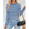 imageZESICA Womens Striped Puff Long Sleeve Tops Fall Crewneck Ribbed Knit Casual Pullover SweatersBlue