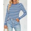 imageZESICA Womens Striped Puff Long Sleeve Tops Fall Crewneck Ribbed Knit Casual Pullover SweatersBlue