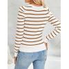 imageZESICA Womens Striped Puff Long Sleeve Tops Fall Crewneck Ribbed Knit Casual Pullover SweatersBrown