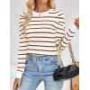 imageZESICA Womens Striped Puff Long Sleeve Tops Fall Crewneck Ribbed Knit Casual Pullover SweatersBrown