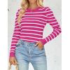 imageZESICA Womens Striped Puff Long Sleeve Tops Fall Crewneck Ribbed Knit Casual Pullover SweatersRose