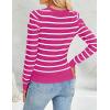imageZESICA Womens Striped Puff Long Sleeve Tops Fall Crewneck Ribbed Knit Casual Pullover SweatersRose
