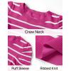 imageZESICA Womens Striped Puff Long Sleeve Tops Fall Crewneck Ribbed Knit Casual Pullover SweatersRose