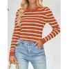 imageZESICA Womens Striped Puff Long Sleeve Tops Fall Crewneck Ribbed Knit Casual Pullover SweatersRust