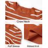 imageZESICA Womens Striped Puff Long Sleeve Tops Fall Crewneck Ribbed Knit Casual Pullover SweatersRust