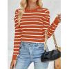 imageZESICA Womens Striped Puff Long Sleeve Tops Fall Crewneck Ribbed Knit Casual Pullover SweatersRust
