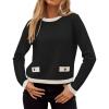 imageZESICA Womens Fall Sweaters 2025 Long Sleeve Crewneck Knit Color Block Lightweight Pullover Tops ClothesBlack