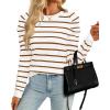 imageZESICA Womens Striped Puff Long Sleeve Tops Fall Crewneck Ribbed Knit Casual Pullover SweatersBrown