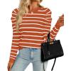 imageZESICA Womens Striped Puff Long Sleeve Tops Fall Crewneck Ribbed Knit Casual Pullover SweatersRust