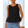 imageZESICA Womens Summer Sleeveless Tank Tops Crewneck Tie Front Loose Flowy Ruffle Peplum Babydoll BlousesBlack