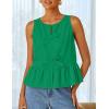 imageZESICA Womens Summer Sleeveless Tank Tops Crewneck Tie Front Loose Flowy Ruffle Peplum Babydoll BlousesGreen