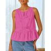 imageZESICA Womens Summer Sleeveless Tank Tops Crewneck Tie Front Loose Flowy Ruffle Peplum Babydoll BlousesHotpink
