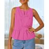 imageZESICA Womens Summer Sleeveless Tank Tops Crewneck Tie Front Loose Flowy Ruffle Peplum Babydoll BlousesHotpink
