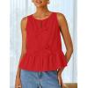 imageZESICA Womens Summer Sleeveless Tank Tops Crewneck Tie Front Loose Flowy Ruffle Peplum Babydoll BlousesRed